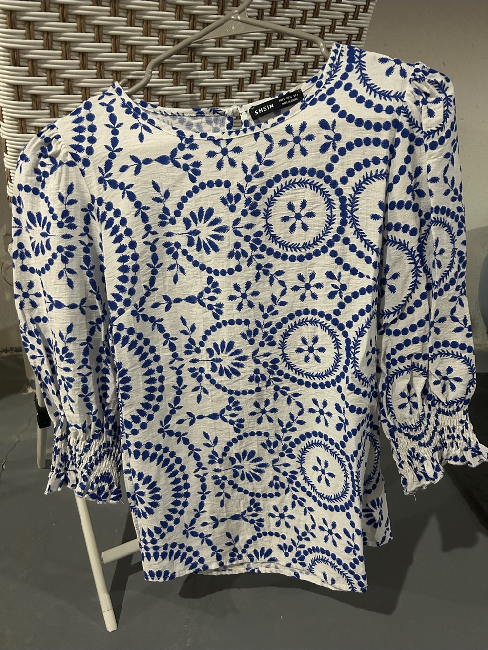 SHEIN White Top with Blue Floral Print